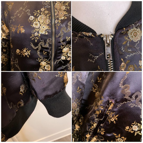 Missguided Satin Floral Embroidered Bomber Jacket - Picture 12 of 13